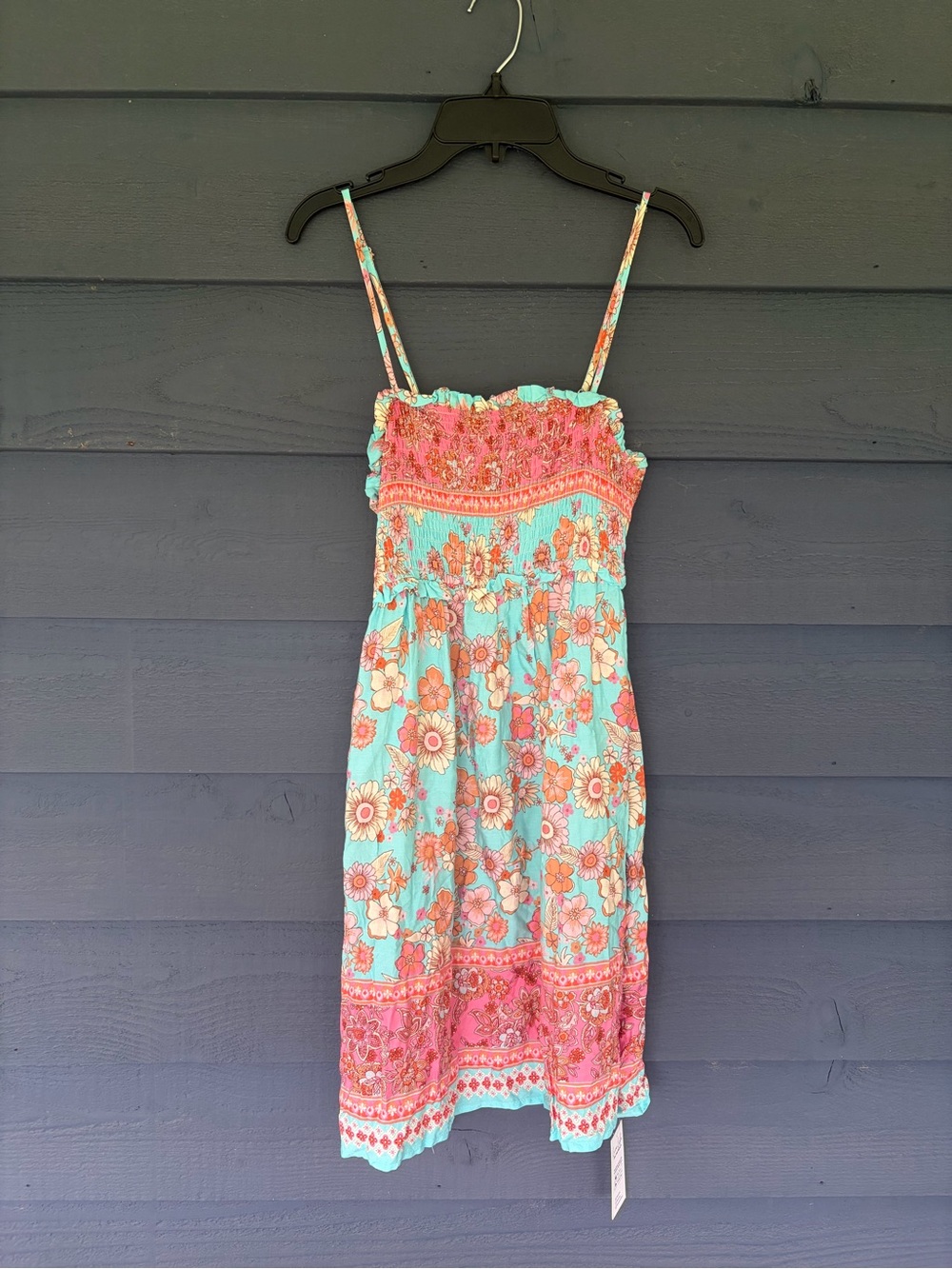 Cupshe Pink and Aqua Sleeveless Square Neck Floral Mini Dress